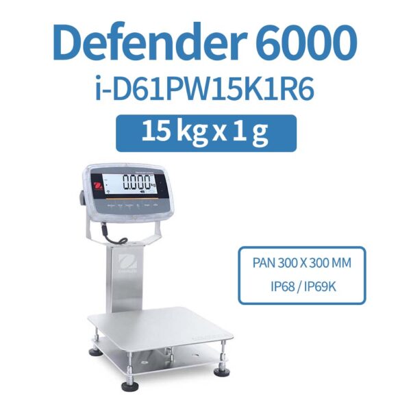 OHAUS Defender 6000 i-D61PW15K1R6 15 kg x 1 g Extreme Washdown Bench Scale