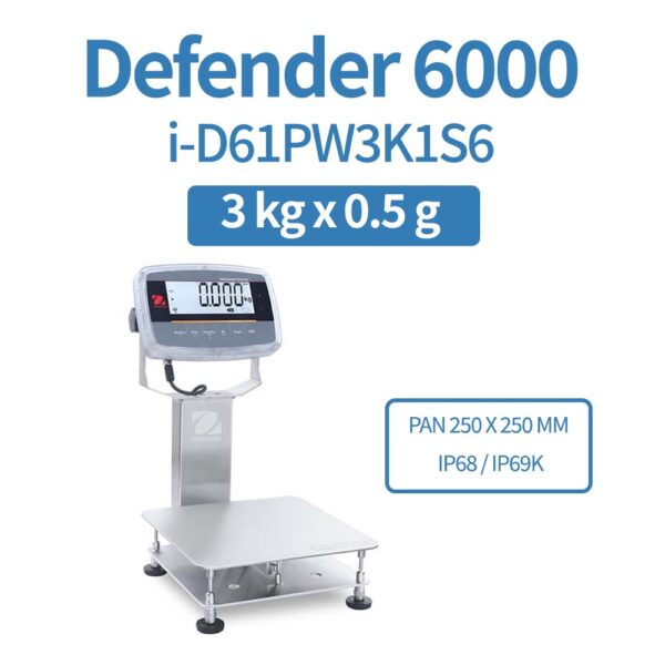OHAUS Defender 6000 i-D61PW3K1S6 3 kg x 0.5 g Extreme Washdown Bench Scale