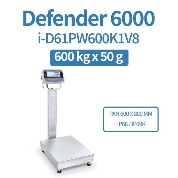 OHAUS Defender 6000 i-D61PW600K1V8 600 kg x 50 g Extreme Washdown Bench Scale