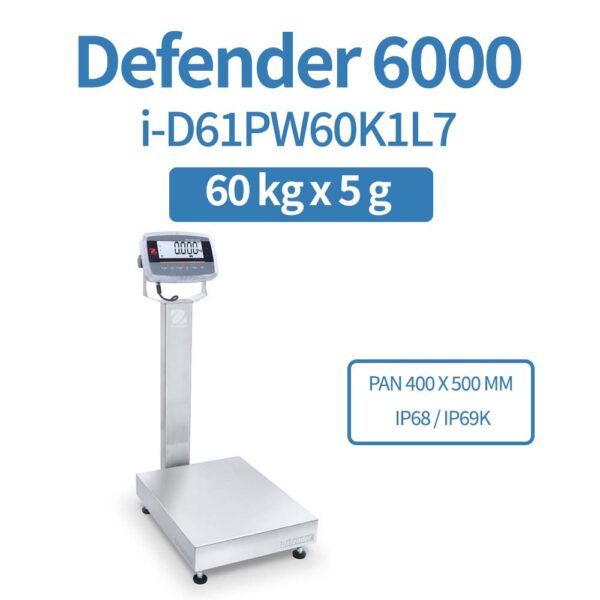 OHAUS Defender 6000 i-D61PW60K1L7 60 kg x 5 g Extreme Washdown Bench Scale