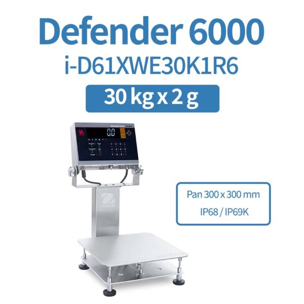 OHAUS Defender 6000 i-D61XWE30K1R6 30 kg x 2 g Extreme Washdown Bench Scale