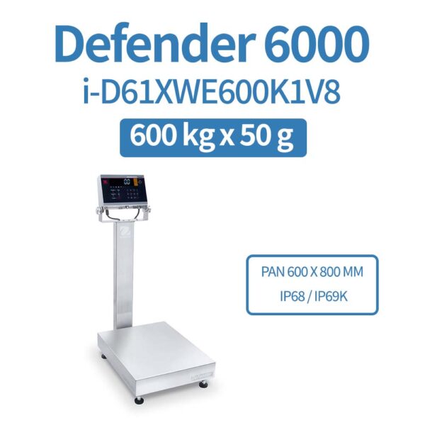 OHAUS Defender 6000 i-D61XWE600K1V8 600 kg x 50 g Extreme Washdown Bench Scale
