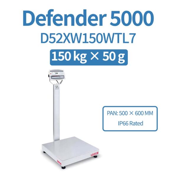 OHAUS Defender 5000 D52XW150WTL7 Stainless Steel Bench Scale 150 kg x 50 g