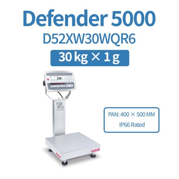 OHAUS Defender 5000 D52XW30WQR6 Stainless Steel Bench Scale 30 kg x 1 g