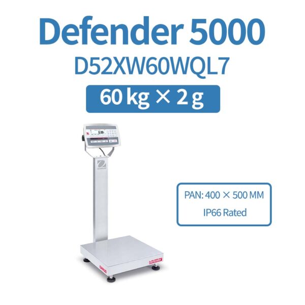 OHAUS Defender 5000 D52XW60WQL7 Stainless Steel Bench Scale 60 kg x 2 g