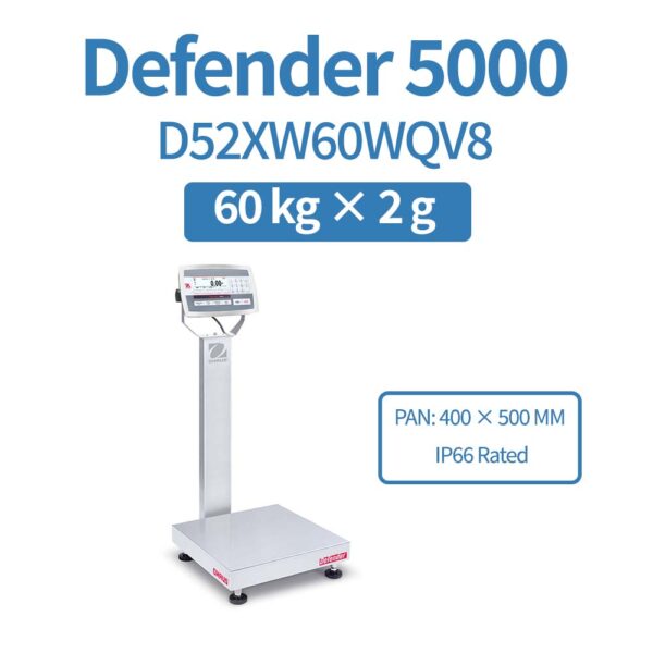 OHAUS Defender 5000 D52XW60WQV8 Stainless Steel Bench Scale 60 kg x 2 g