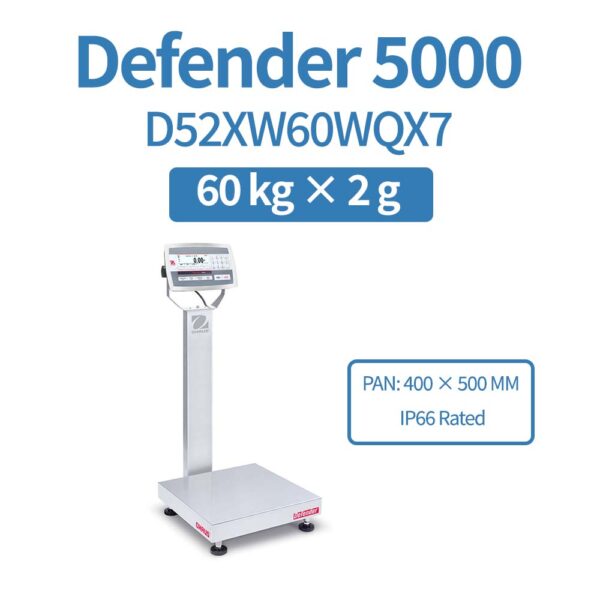 OHAUS Defender 5000 D52XW60WQX7 Stainless Steel Bench Scale 60 kg x 2 g