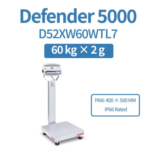 OHAUS Defender 5000 D52XW60WTL7 Stainless Steel Bench Scale 60 kg x 2 g