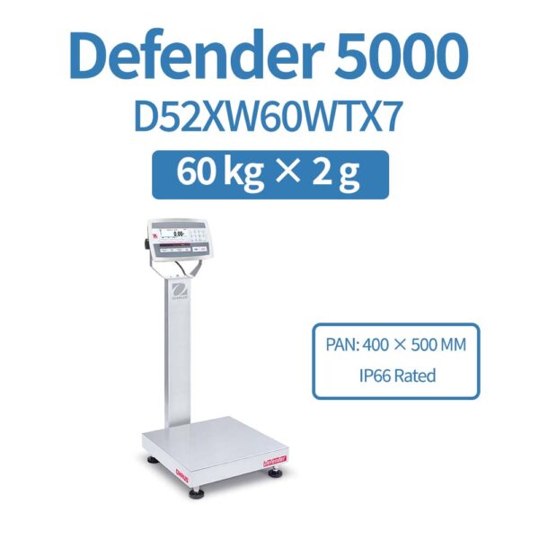 OHAUS Defender 5000 D52XW60WTX7 Stainless Steel Bench Scale 60 kg x 2 g